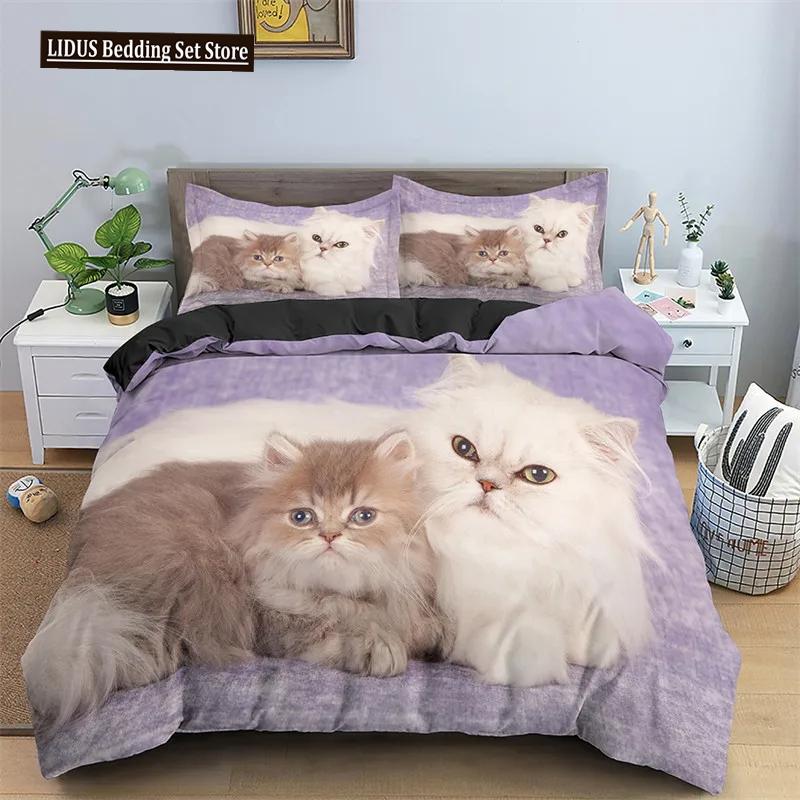 Cat Duvet Cover Set Pet Cats Pattern Twin Bedding Set Cute Kitten For Boys Polyester Mysterious Black Cat King Size Quilt Cover