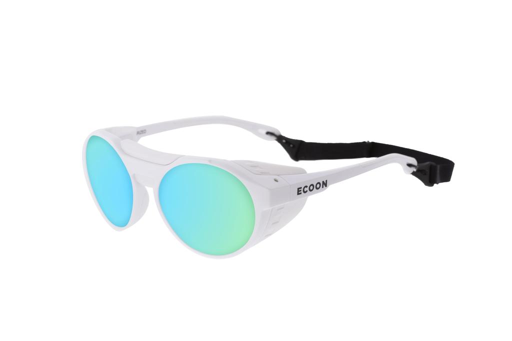 Ocean RODAS with Detachable Side UV Matte White REVO Sunglasses, Unisex, Shields, Protection, Lightweight, Durable, (Blue Lens), OCN-ECO182-4