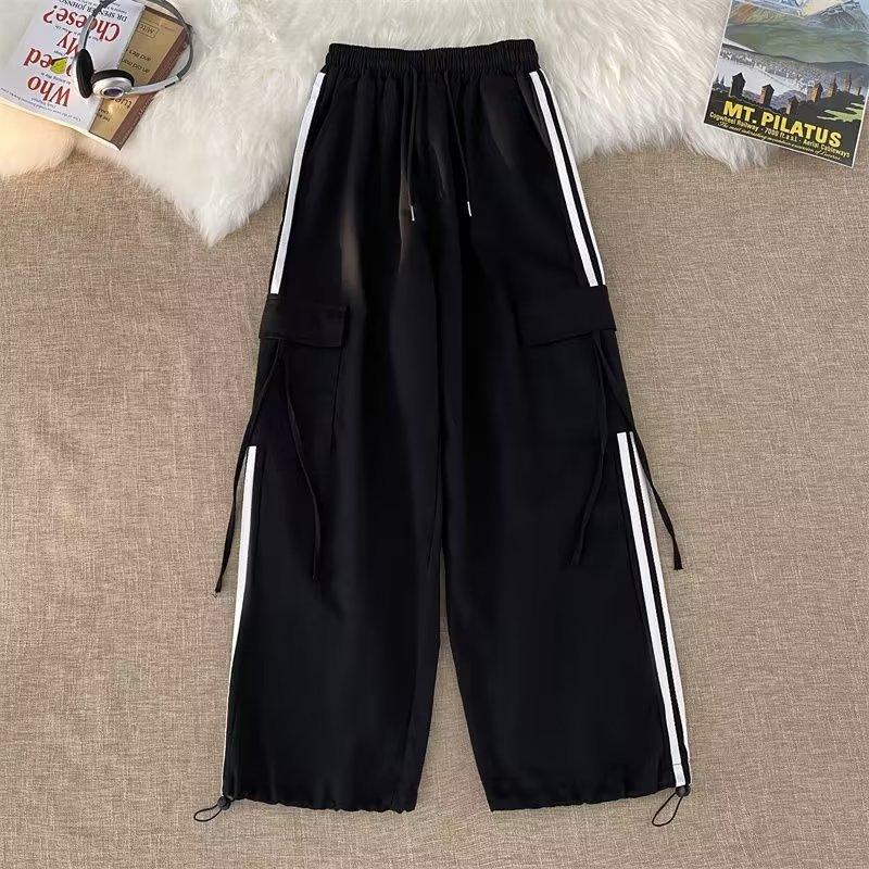 Американские ретро комбинезоны с боковыми полосами Мужские и женские Весна и осень Прямые трехполосные повседневные брюки Хай стрит M