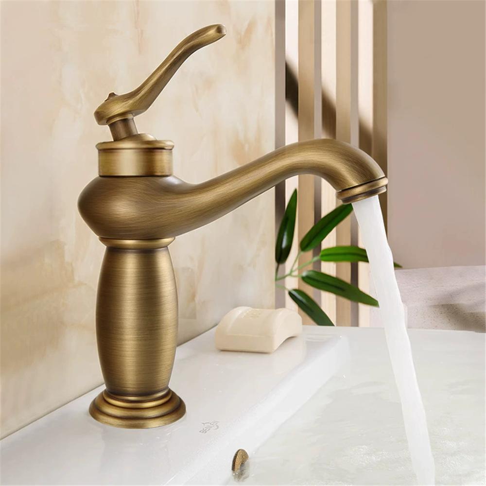 Antique Bronze Bathroom Faucet Brass Basin Faucets Hot & Cold Bathroom Sink Faucet Deck Mounted Lavotory Faucet  Mixer Water Tap