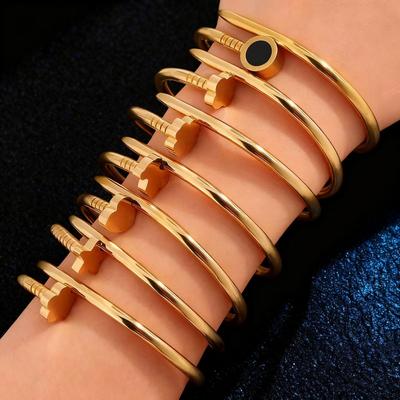 Braccialetto per Unghie in Acciaio Inossidabile Intarsiato di Strass Stile Classico - Gioiello alla Moda e Versatile