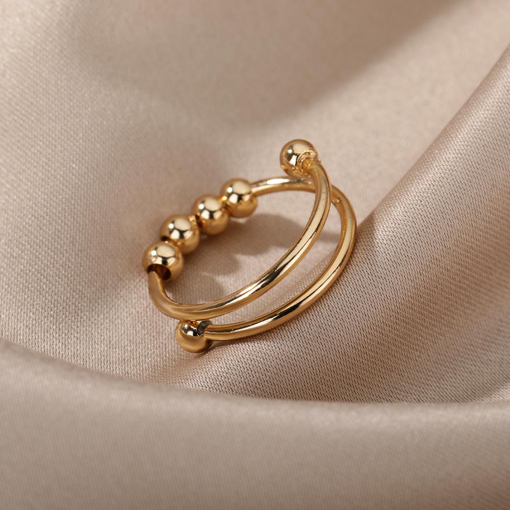 Spiral Bead Relieve Anxiety Open Ring, Minimally Designed for Men and Women with Rotating Bead Ring Jewelry