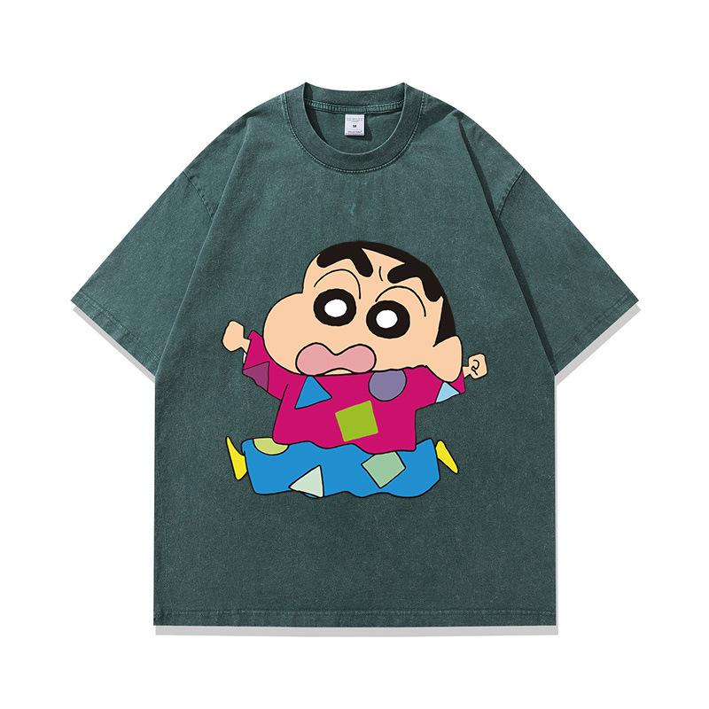 Tide Brand American Retro Fried Color Old Short-Sleeved T-Shirt Japanese Animation Printing Multi-Color Heavy Cotton Half-Sleeve