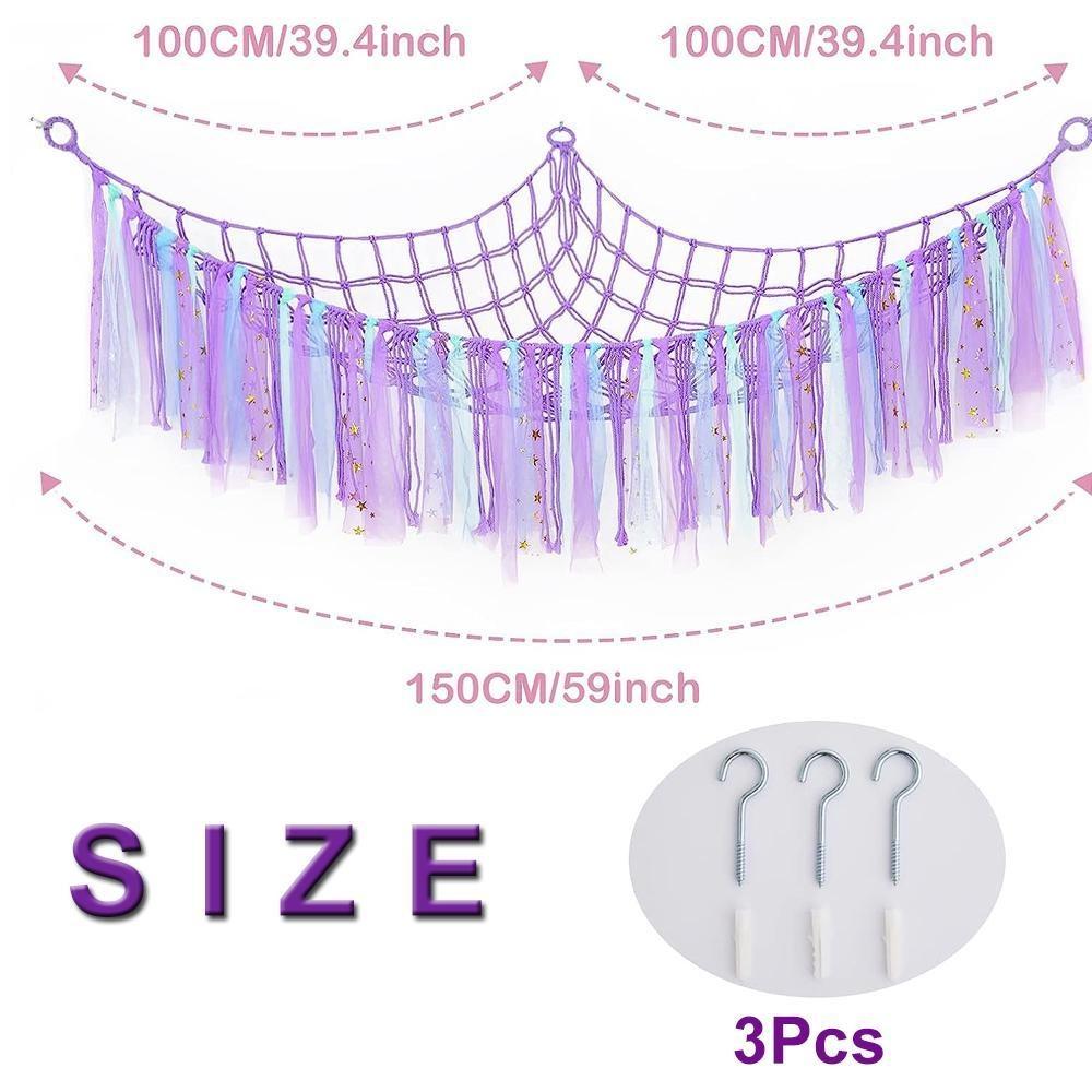 Stofftier-Netzhängematte zum Aufhängen, Plüschtier-Hängematte mit bunten Quasten, Hängematte für Stofftiere, für Kinder, Spielzimmer, Kinderzimmer, Dekoration