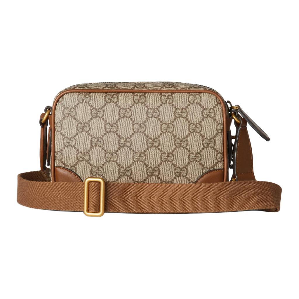 Gucci GG Emblem Logo Print Adjustable Shoulder Strap Fabric Mini Shoulder Bag Men Shoulder Bag Beige Dark-Brown 821217-FAED3-9786