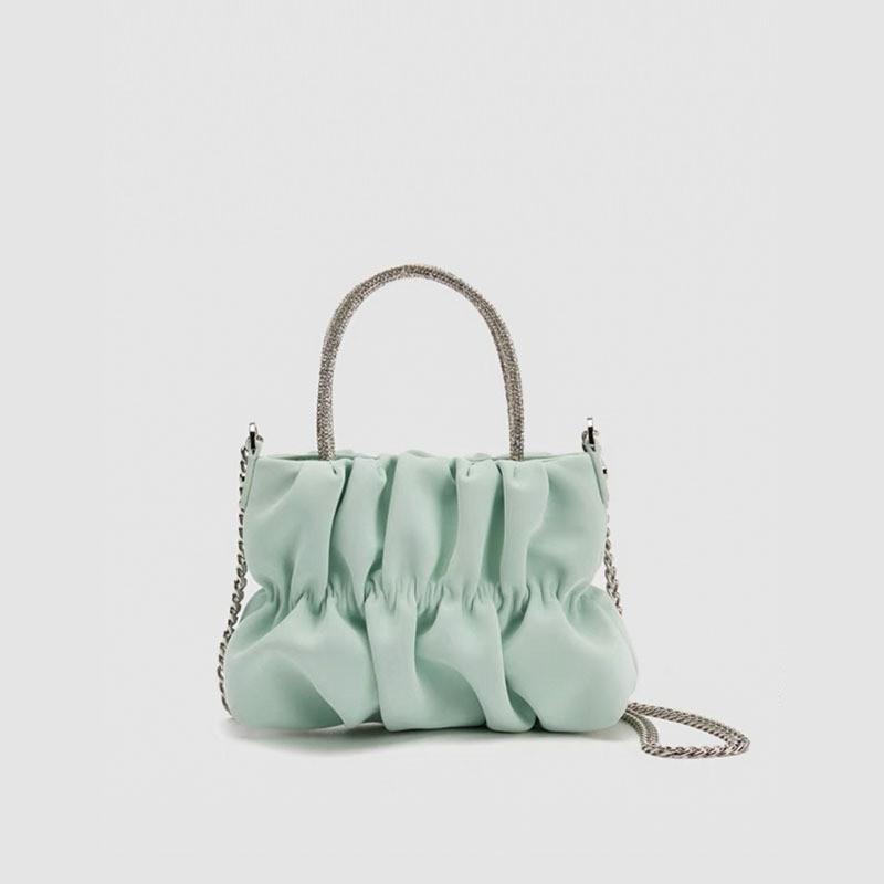 

2026 New Mini Rhinestones Portable Pleated Bag Socialite Style Fashionable Party Slinger Cloud Chain Women s м ята зелений колір