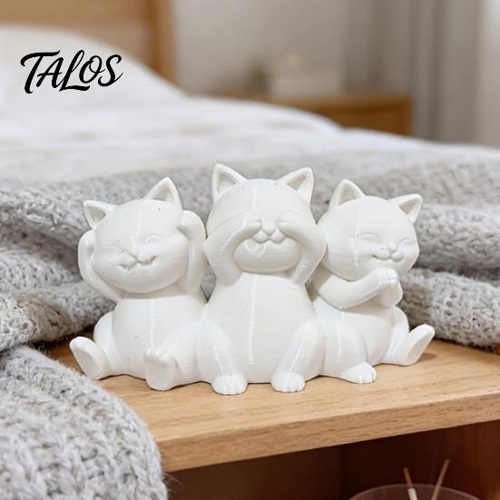 Aesthetic Cat Art Three Wise Cats Figurines, 3D Printed Minimalist Statue for Desk Decorative Sculptures Decor, Ancient Wisdom Ornament Home