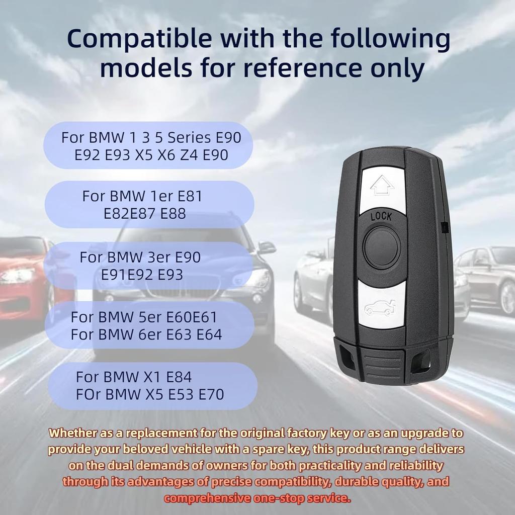 car Key Shell for BMW E87 E81 E90 E71 E53 E60 E61 E64 E70 E84 E89 E90 E91 E92 E93 BMW Key Case with Screwdriver and Keyring, and VL Battery (Rear