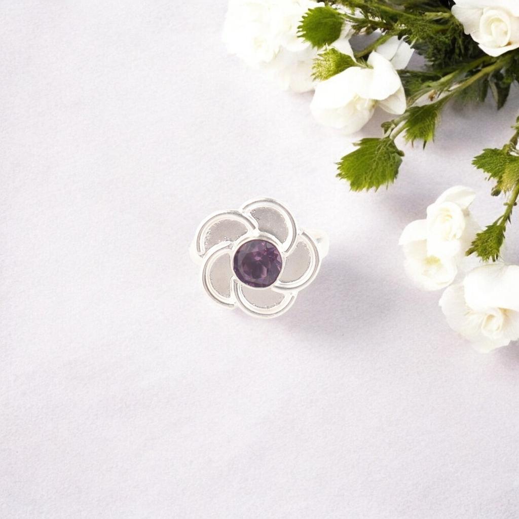 Natural Amethyst Gemstone Ring 925 Sterling Silver Handmade Jewelry Gift For Her RR-51-2