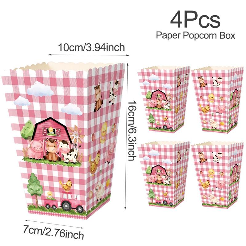 Farm Animal Theme Party Popcorn Boxes Candy Boxes Pink Farm Party Decor Baby Shower Kids Girls Birthday Wedding Party Supplies as shown