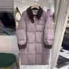 Medium and Long Down Jacket Women's New Splicing Corduroy Lapel Thickened Winter Coat