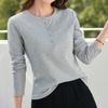 Navava Women Solid Rib BuTTon Round Neck Long Sleeve T shirT nT3194