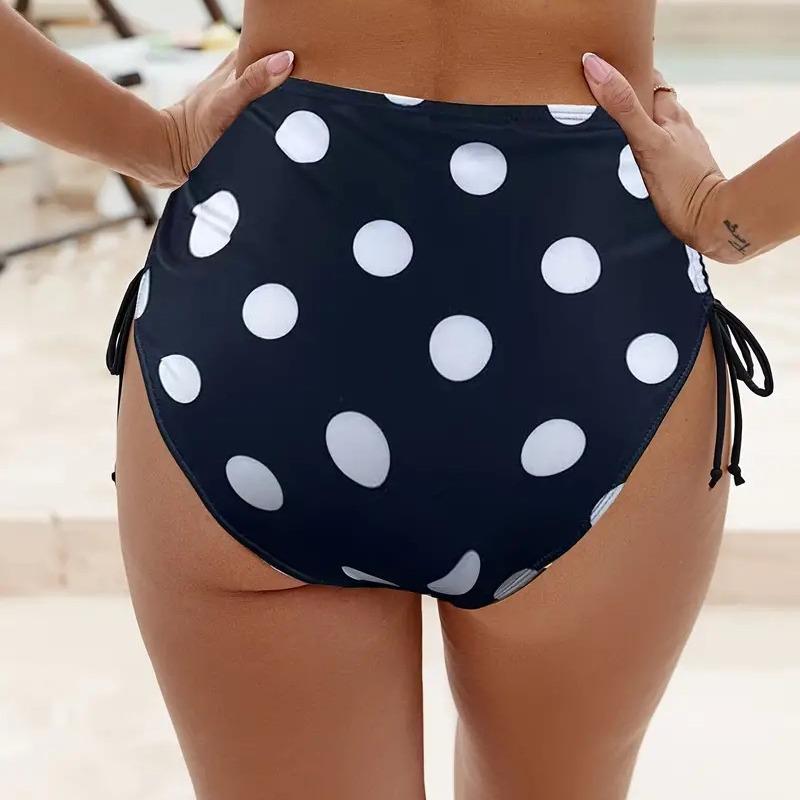 High-Quality Black Polka Dot Lace-up Triangle Hip-Hugging Women's Bikini