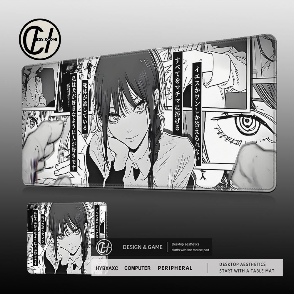 Black And White Anime Girl Mouse Pad Pc Accessories Keyboard Mouse Carpet AntiSlip Gamer Mousepad Makima Large Laptop Desk Mat