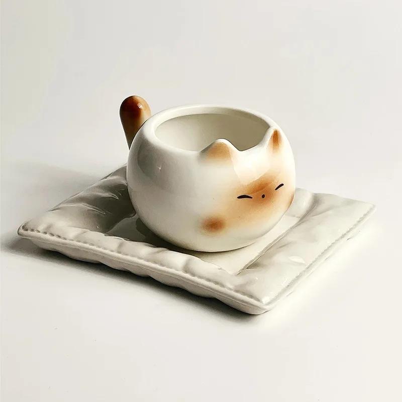 Cute Ceramic Cup Creative Siamese Cat Shaped Mug Coffee Cups Office Milk Cup Household Drinking Utensil Funny Birthday Gift