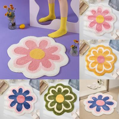 Alfombra de Baño Antideslizante Absorbente con Diseño de Margarita Alfombra de Imitación Cachemir Linda Decoración del Hogar