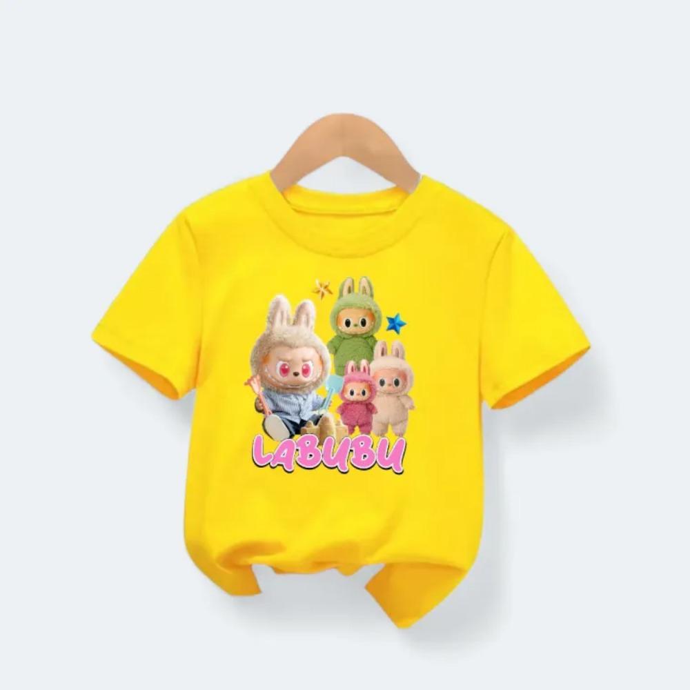 New Labubu Children's T-shirt with Various LABUBU Ugly and Cute Patterns for Girls Round Neck Short Sleeve Casual Versatile Clothing