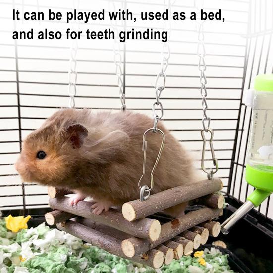 Hamster Schaukel Naturholz Kauspielzeug Kleintier Hängematte Versteck mit Metall-Aufhängeketten für Meerschweinchen Rennmäuse Streifenhörnchen