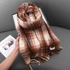 Color Matching Retro Fringed Scarf Women'S Winter Senior Sense Versatile Thickened Warm Scarf Shawl Dual-Purpose