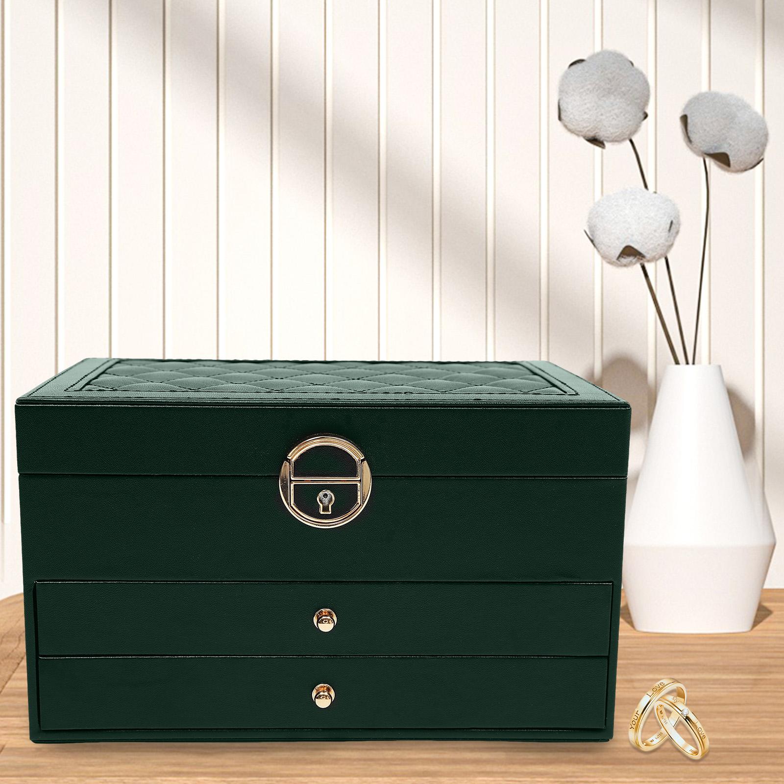 

3-Tier Watch Box with Drawer, Green PU Leather Jewelry Organizer & Display Case for Men and Women, Watch Storage Box with Pillow зелений