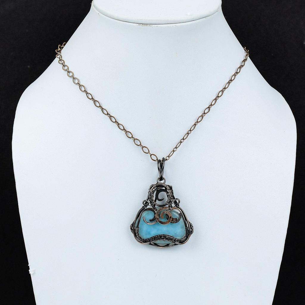 Hemimorphite Pendant Copper Wire Wrapped Pendant Natural Gemstone Jewelry Handmade Stylish Pendant Hemimorphite Copper Jewelry Gift For Her