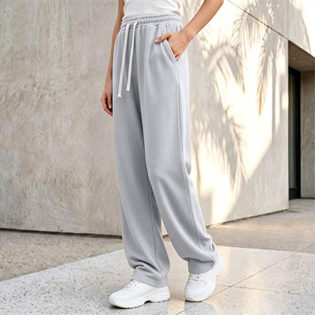 Women's Plus Size Loose Fit Wide Leg Straight Pants Color for Fall Casual Wear