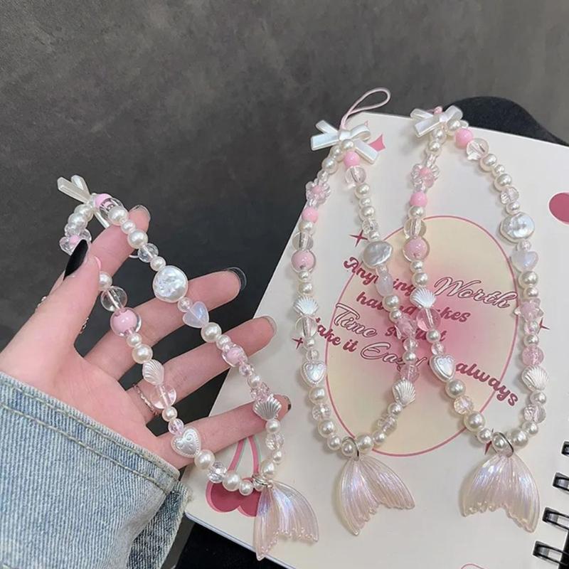 Aesthetic Phone Wrist Strap Beaded Phone Lanyard Bracelet Keychain Phone String Phone Charms Phone Decoration Accessory