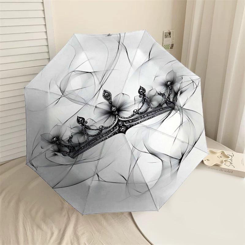 

1pc Crown Flowers Automatic Open/Close Umbrella Compact Folding Umbrella with 8-Rib Shaft for Women/Men, Elegant Birthday1305S