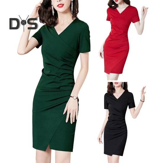Damen Gerüschtes, figurbetontes Kleid, Kurzarm, V-Ausschnitt, einteiliges, schmal geschnittenes Kleid, Sommer, lässig, hohe Taille, Mini-Kurzkleid