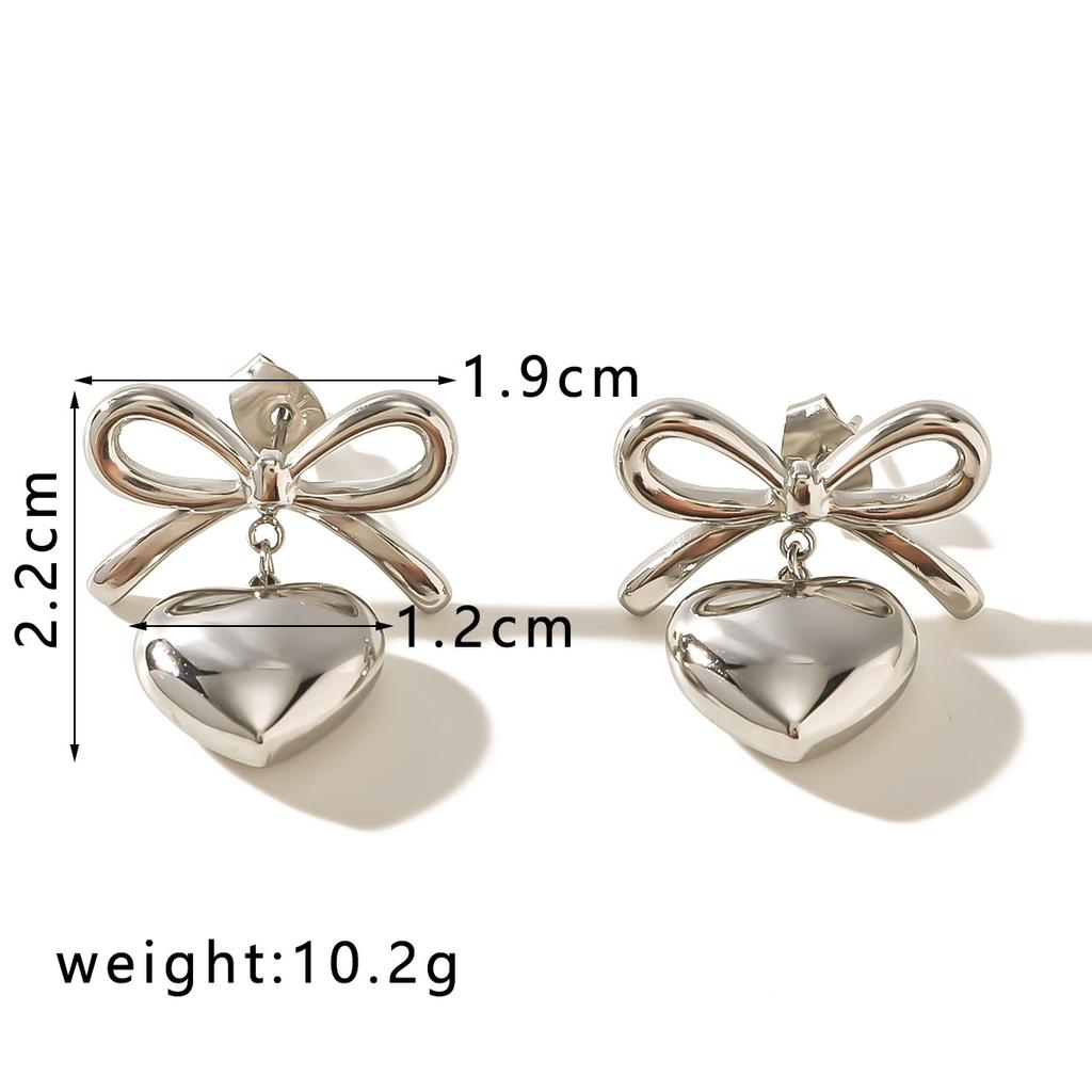 Gold Color Peach Love Drop Bowknot Earrings For Women Stainless Steel Stud Ear Accessory