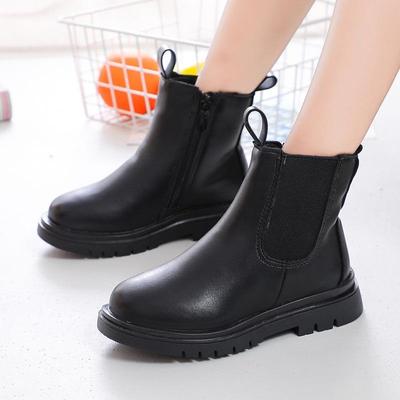 Autumn and Winter New Casual Solid Color Medium Size Children's Leather Boots with Soft Sole Single Boots Korean Version Children's Martin Boots