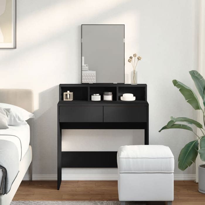 VidaXL Coiffeuse avec miroir noir 80x41x144,5 cm, table de maquillage, coiffeuse de chambre à coucher, coiffeuse avec 848172