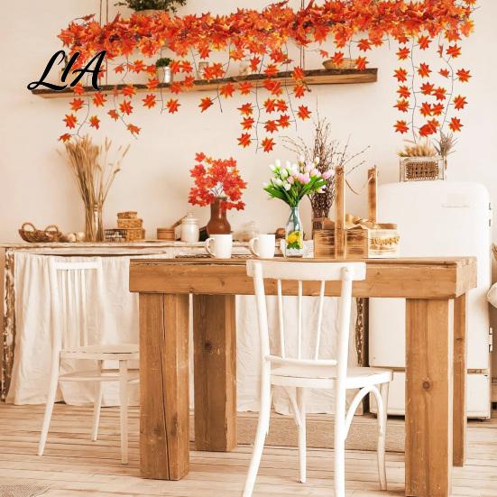 Seasonal Pastoral Scenery Props Artificial Maple Leaf Garland, Autumn Hanging Plant Fake Fall Realistic Silk Leaves Rattan, Orange Red