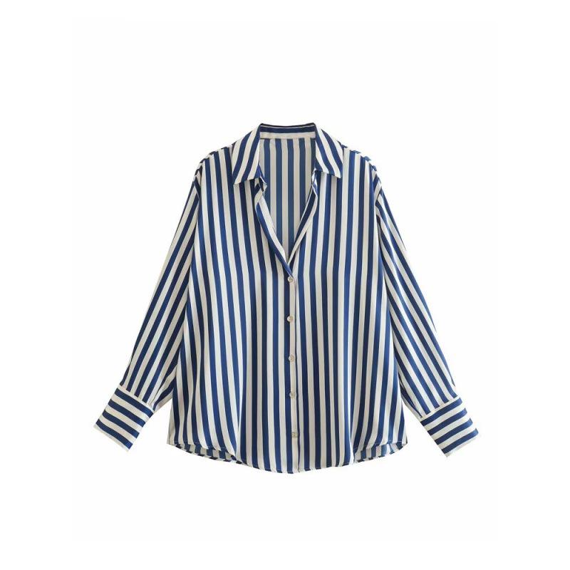 2025 Spring Women's European and American Style Satin Long-Sleeved Fashion Shirt