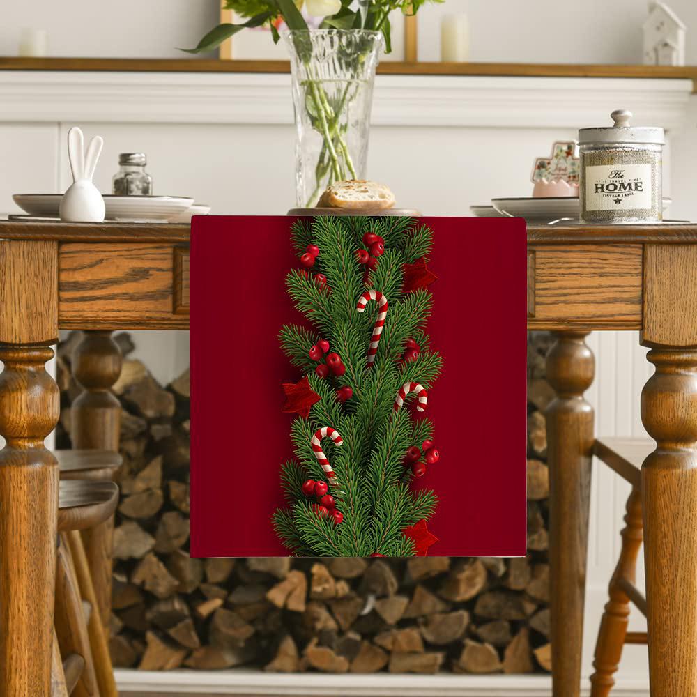 Bandera de Mesa Navideña de Lino con Estampados de Muñeco de Nieve y Papá Noel - Decoraciones Festivas para Mantel