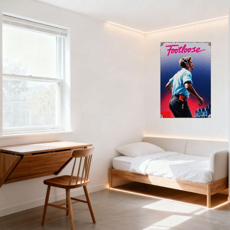 Footloose Film Vintage Retro Metallblechschild, Dynamischer Mann mit stacheligen Haaren Vorstadthaus Dekor für Club Café Bar Man Cave Zuhause