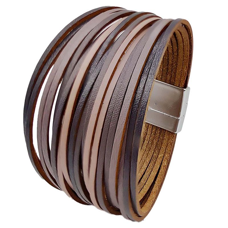 Bohemiskt Läderarmband med Flera Trådar och Prägling, med Magnetlås för Herr och Dam