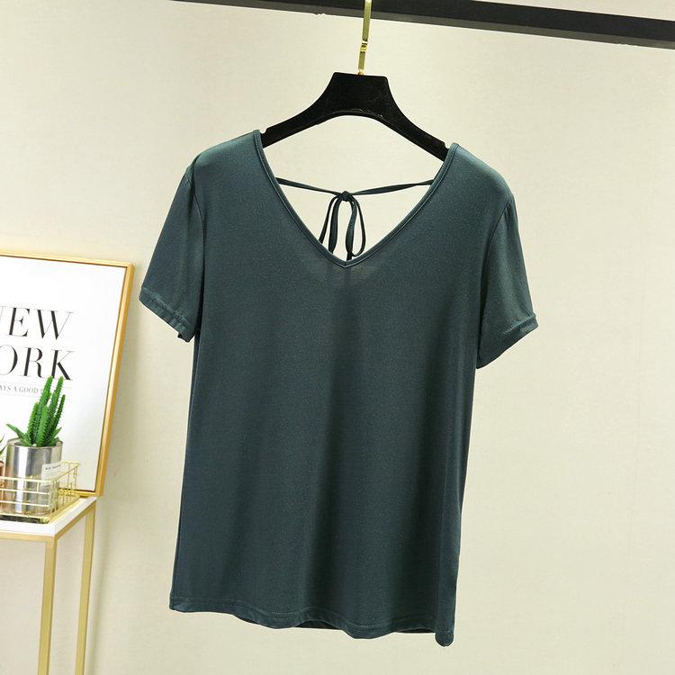 

Женская модальная футболка с перекрестной шнуровкой сзади 2023 - Летняя, с коротким рукавом, тонкая и свободного кроя Extra Large