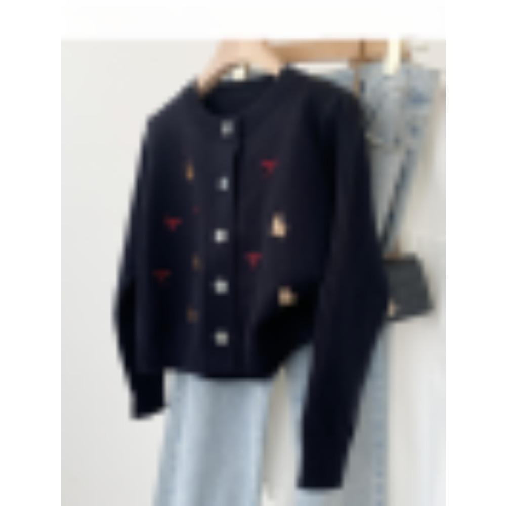 

Новый зимний модный облегающий топ для женщин с вышитым вязаным кардиганом, длинными рукавами и коротким пальто one size чёрный