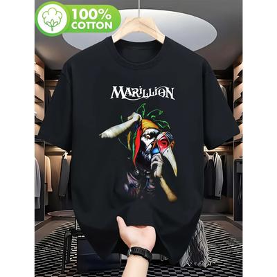 VTG Marillion Band Logo Fischmuster T-Shirt Lässiges Hemd Ikonisches Albumcover-Design Ideale Wahl für die Frühjahrs- und Herbstsaison