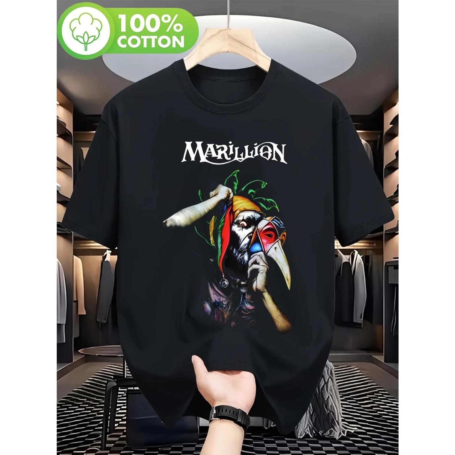 VTG Marillion Band Logo Fish Pattern T-shirt Casual Shirt Iconic Album Cover Design Ideal Choice for Spring and Autumn Seasons S чёрный