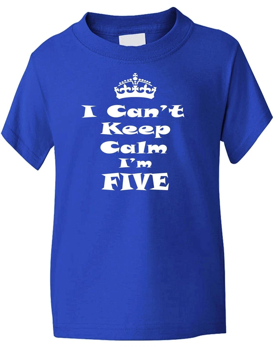 5th Fifth Birthday Keep Calm I m Five Birthday Present Kids T shirt Age 1-13 L