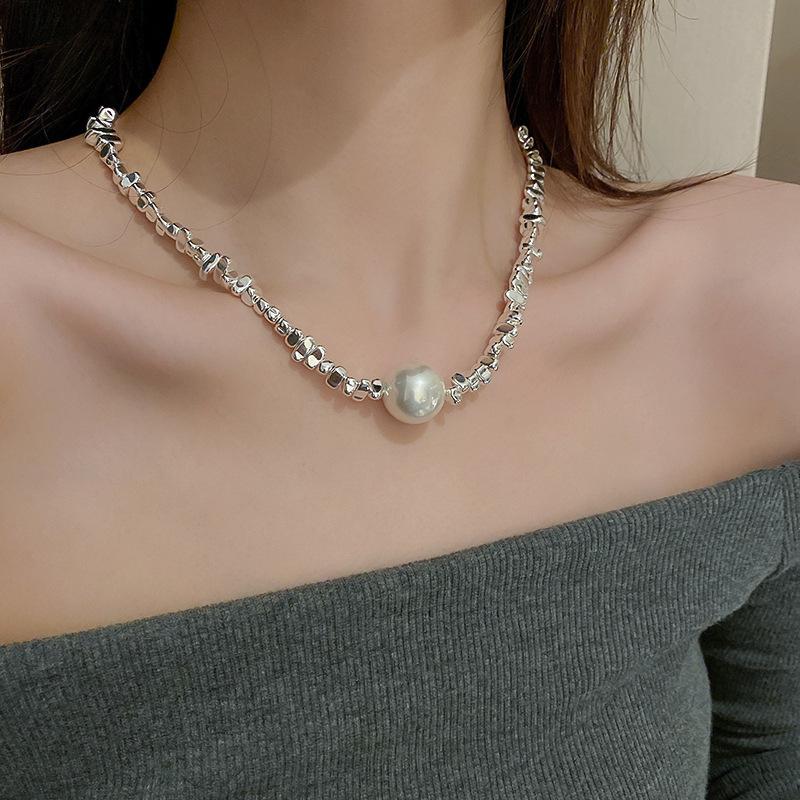 High-End Irregular Silver Pearl Necklace & Clavicle Chain Choker Bracelet