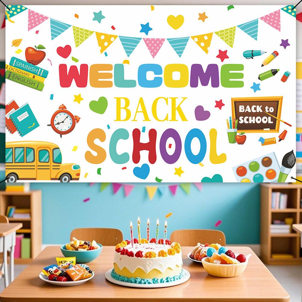 QZBBJ207-218 Classroom Welcome Banner Back To School Decorations - Motivational Background Banner for  Bulletin Board Wall Decor