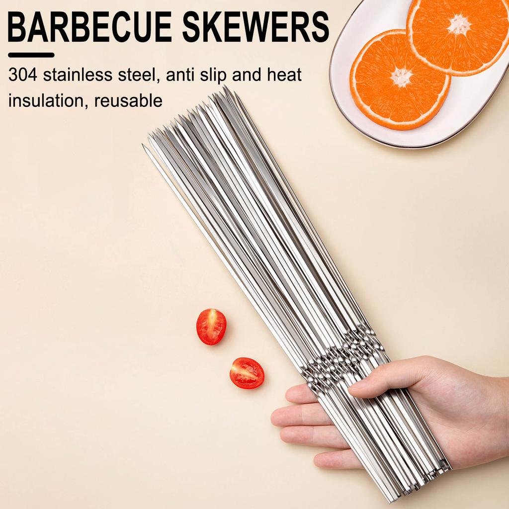 Grillspieß-Set Aus Edelstahl (4 Stück, 35,6 Cm) – Mit Verschiebbarem Schieber, Für Fleisch, Gemüse & Grillpartys