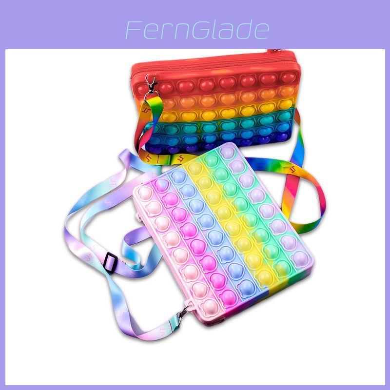 Vibrant Rainbow Macaroon Pop It Bag Ipad Case With Sensory Bubble Fidget Toy