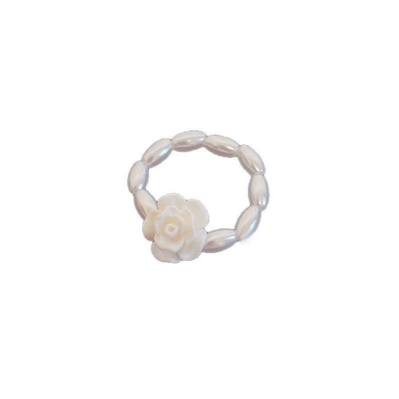 Camellia Faux Pearl Elastic Ring - Sweet, Versatile Handmade Beaded Flower Accessory