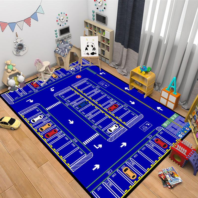 Vintage Parkplatz Spielteppich Nummerierte Parkplatz-Aufdruck Rutschfeste Bodenmatte für Kinderzimmer Spielzimmer Spielzeugauto Dekor Teppich