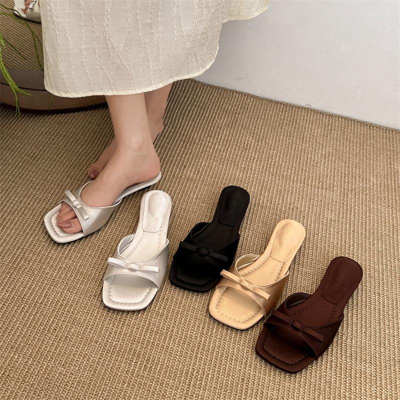 Silver Slope Heel Small Cool Slippers Fairy Shoes New Summer Fashion Outer Wear Low Heel Niche Sandals