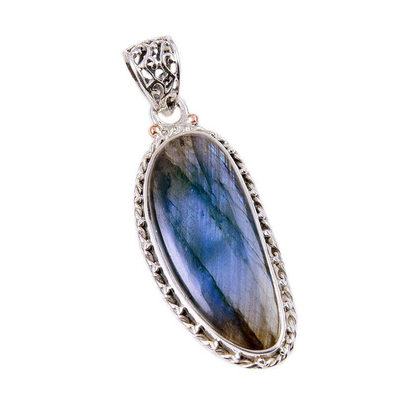Natural Labradorite Gemstone 925 Solid Sterling Silver Gift Pendant 1.75" k1Q81